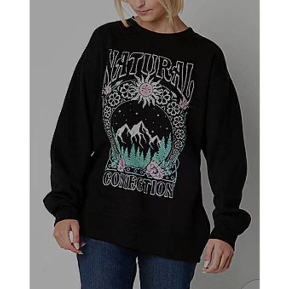 CUT & PASTE Natural Connection Crew Fleece Sweatshirt Black Graphic - Picture 1 of 5